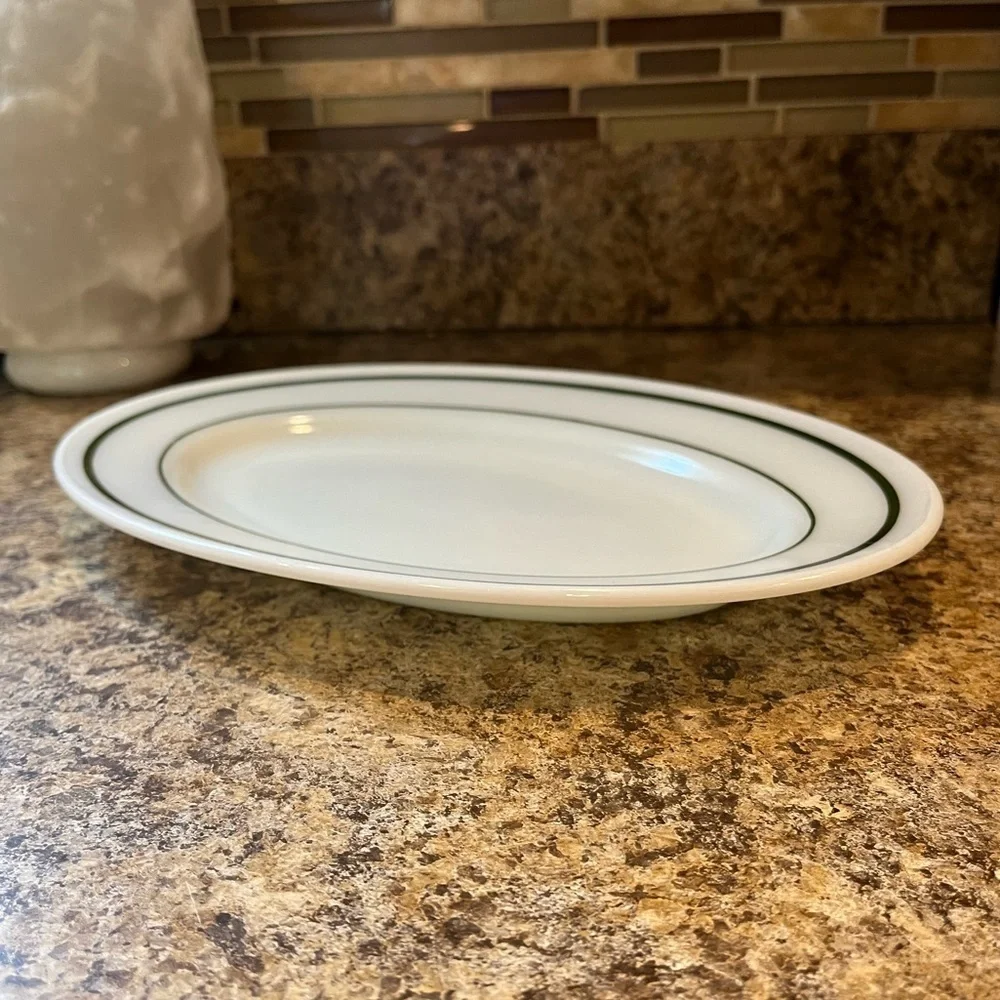 Vintage PYREX Tableware 11.5” Serving Platter Green Ring Pattern